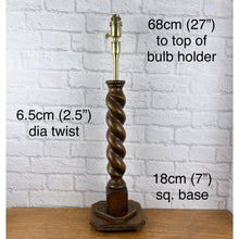 Load image into Gallery viewer, Antique Barley Twist Wood Lamp, Large Oak Lamp Base.