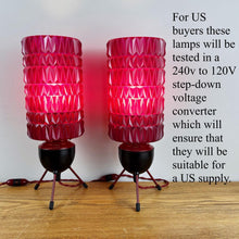 Load image into Gallery viewer, Pair Of Mid Century Atomic Burgundy Lamps