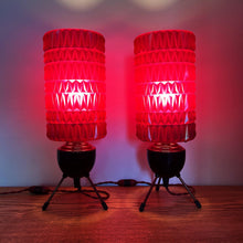 Load image into Gallery viewer, Pair Of Mid Century Atomic Burgundy Lamps