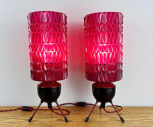 Load image into Gallery viewer, Pair Of Mid Century Atomic Burgundy Lamps