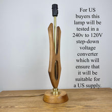 Load image into Gallery viewer, Mid Century Modern Lamp Base, Sculptural Danish Teak & Brass Lamp.