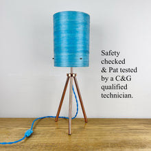 Load image into Gallery viewer, Vintage Atomic Copper Tripod Lamp, Blue Fibreglass Shade