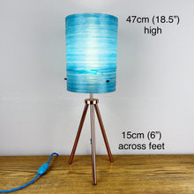 Load image into Gallery viewer, Vintage Atomic Copper Tripod Lamp, Blue Fibreglass Shade