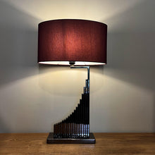Load image into Gallery viewer, Copper / Bronze Sculptural Lamp with Purple Shade.