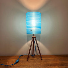 Load image into Gallery viewer, Vintage Atomic Copper Tripod Lamp, Blue Fibreglass Shade