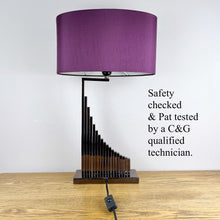 Load image into Gallery viewer, Copper / Bronze Sculptural Lamp with Purple Shade.