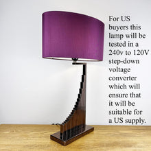 Load image into Gallery viewer, Copper / Bronze Sculptural Lamp with Purple Shade.