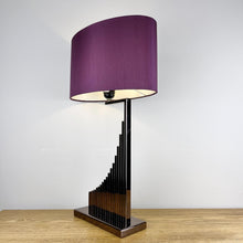 Load image into Gallery viewer, Copper / Bronze Sculptural Lamp with Purple Shade.