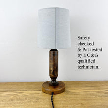 Load image into Gallery viewer, Vintage Small Wood Lamp With Grey Shade.