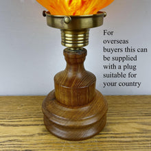Load image into Gallery viewer, Art Nouveau Wooden Lamp With Orange Glass Teardrop Shade.