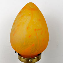 Load image into Gallery viewer, Art Nouveau Wooden Lamp With Orange Glass Teardrop Shade.