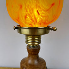 Load image into Gallery viewer, Art Nouveau Wooden Lamp With Orange Glass Teardrop Shade.