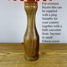 Load image into Gallery viewer, Mid Century Wood Lamp With Red & White Striped Shade.