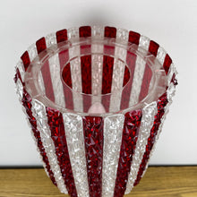 Load image into Gallery viewer, Mid Century Wood Lamp With Red & White Striped Shade.