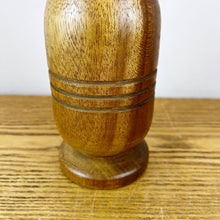 Load image into Gallery viewer, Mid Century Wood Lamp With Red & White Striped Shade.