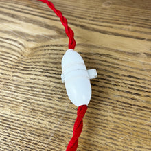 Load image into Gallery viewer, Mid Century Wood Lamp With Red & White Striped Shade.