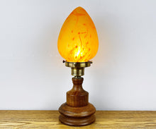 Load image into Gallery viewer, Art Nouveau Wooden Lamp With Orange Glass Teardrop Shade.