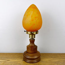 Load image into Gallery viewer, Art Nouveau Wooden Lamp With Orange Glass Teardrop Shade.
