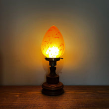 Load image into Gallery viewer, Art Nouveau Wooden Lamp With Orange Glass Teardrop Shade.