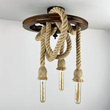 Load image into Gallery viewer, Vintage Nautical Ceiling Light, Ships Wheel & Rope.