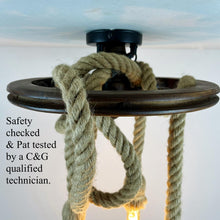Load image into Gallery viewer, Vintage Nautical Ceiling Light, Ships Wheel & Rope.