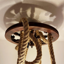 Load image into Gallery viewer, Vintage Nautical Ceiling Light, Ships Wheel & Rope.