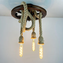 Load image into Gallery viewer, Vintage Nautical Ceiling Light, Ships Wheel & Rope.