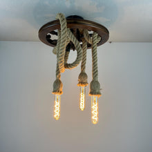 Load image into Gallery viewer, Vintage Nautical Ceiling Light, Ships Wheel & Rope.