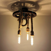 Load image into Gallery viewer, Vintage Nautical Ceiling Light, Ships Wheel & Rope.