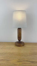 Load and play video in Gallery viewer, Vintage Small Wood Lamp With Grey Shade.