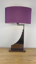 Load and play video in Gallery viewer, Copper / Bronze Sculptural Lamp with Purple Shade.