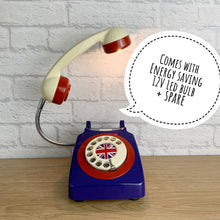 Load image into Gallery viewer, Union Jack, Union Jack Gifts, Retro Lamp, Union Jack Decor, Quirky Lamp, Patriotic Gift, Retro Decor, Telephone Lamp, British Jubilee Gift