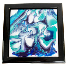 Load image into Gallery viewer, Painted Jewellery Box, Black Jewellery Box, Unique Jewellery Box, Hand Painted Gift, Gift For Mum, Colourful Decor, Bright Blues & Greens