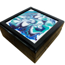 Load image into Gallery viewer, Painted Jewellery Box, Black Jewellery Box, Unique Jewellery Box, Hand Painted Gift, Gift For Mum, Colourful Decor, Bright Blues & Greens