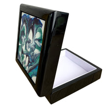 Load image into Gallery viewer, Painted Jewellery Box, Black Jewellery Box, Unique Jewellery Box, Hand Painted Gift, Gift For Mum, Colourful Decor, Bright Blues & Greens