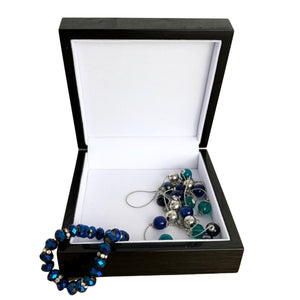 Painted Jewellery Box, Black Jewellery Box, Unique Jewellery Box, Hand Painted Gift, Gift For Mum, Colourful Decor, Bright Blues & Greens