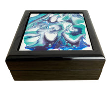 Load image into Gallery viewer, Painted Jewellery Box, Black Jewellery Box, Unique Jewellery Box, Hand Painted Gift, Gift For Mum, Colourful Decor, Bright Blues & Greens