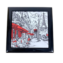 Load image into Gallery viewer, French Jewellery Box, Black Jewellery Box, Paris Decor, French Gift, Unique Jewellery Box, Christmas Gift For Her, Trinket Box, Paris Cafe