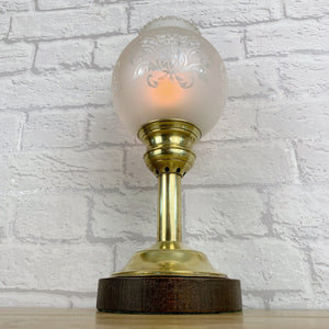 Brass & Glass Lamp, Vintage Brass Lamp, Glass Lamp, Flame Effect Lamp, Glass Table Lamp, Vintage Decor, British Vintage, Victorian Style