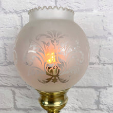 Load image into Gallery viewer, Brass &amp; Glass Lamp, Vintage Brass Lamp, Glass Lamp, Flame Effect Lamp, Glass Table Lamp, Vintage Decor, British Vintage, Victorian Style
