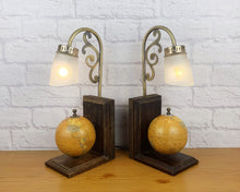 Load image into Gallery viewer, Pair Of Lamps, Vintage Lamps Pair, Pair Bedside Lamps, Vintage Globe Decor, Gift For Travel Lover, Vintage Home Decor, Couple Christmas Gift
