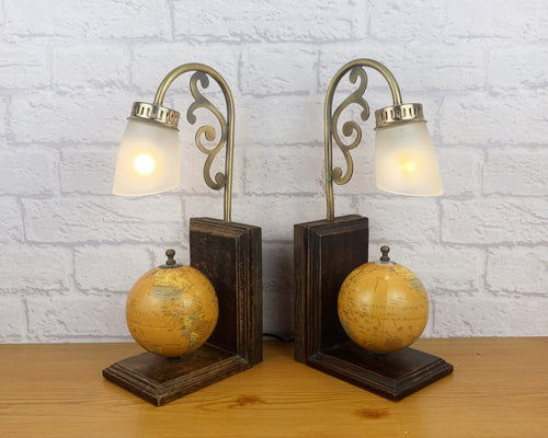 Pair Of Lamps, Vintage Lamps Pair, Pair Bedside Lamps, Vintage Globe Decor, Gift For Travel Lover, Vintage Home Decor, Couple Christmas Gift