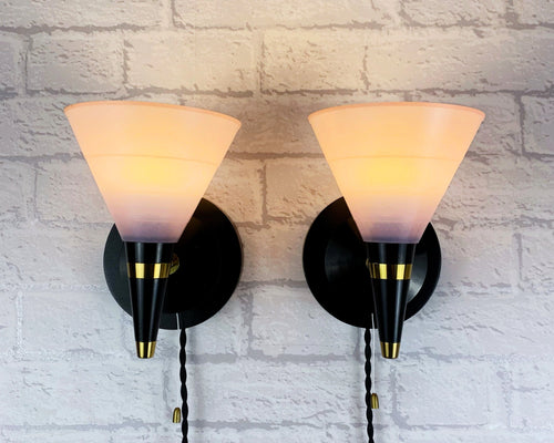 Pair Of Mid Century Wall Lights, Pink And Black.