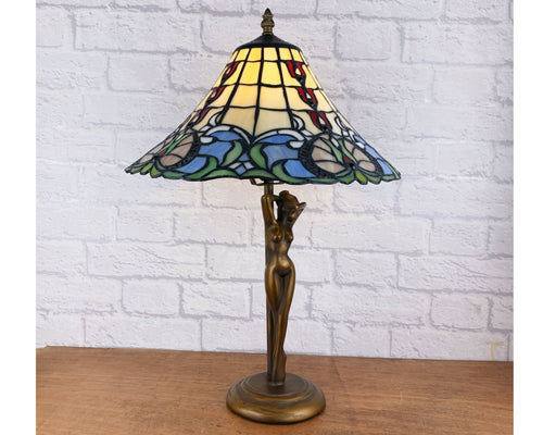 Art Deco Lamp With Tiffany Style Glass Shade