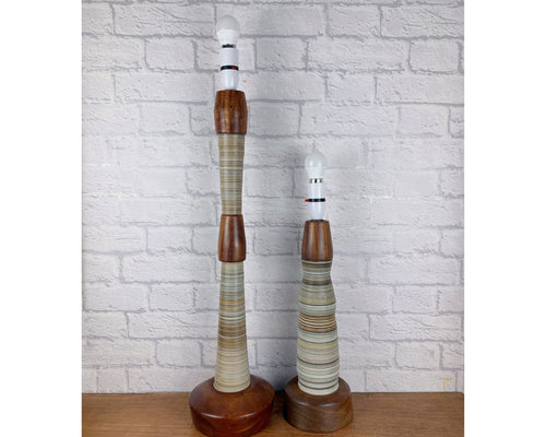 Pair Of Rare Mid Century Lamps, Teak & Cardboard.