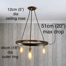 Load image into Gallery viewer, Ceiling chandelier Light, Antique Oak with Brass Fittings.
