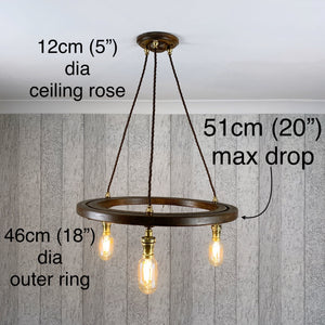 Ceiling chandelier Light, Antique Oak with Brass Fittings.