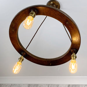 Ceiling chandelier Light, Antique Oak with Brass Fittings.