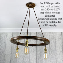 Load image into Gallery viewer, Ceiling chandelier Light, Antique Oak with Brass Fittings.
