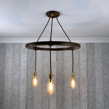 Load image into Gallery viewer, Ceiling chandelier Light, Antique Oak with Brass Fittings.
